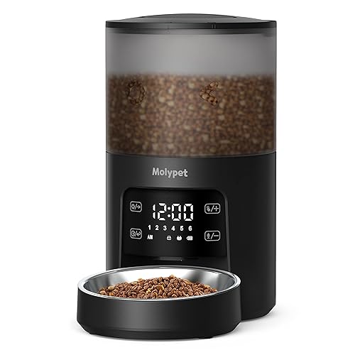 Molypet Automatic Cat Feeders with Timer - 4L Cat Food Dispenser of 6 Meals with 10S Voice Recorder and Desiccant Bag, Support D