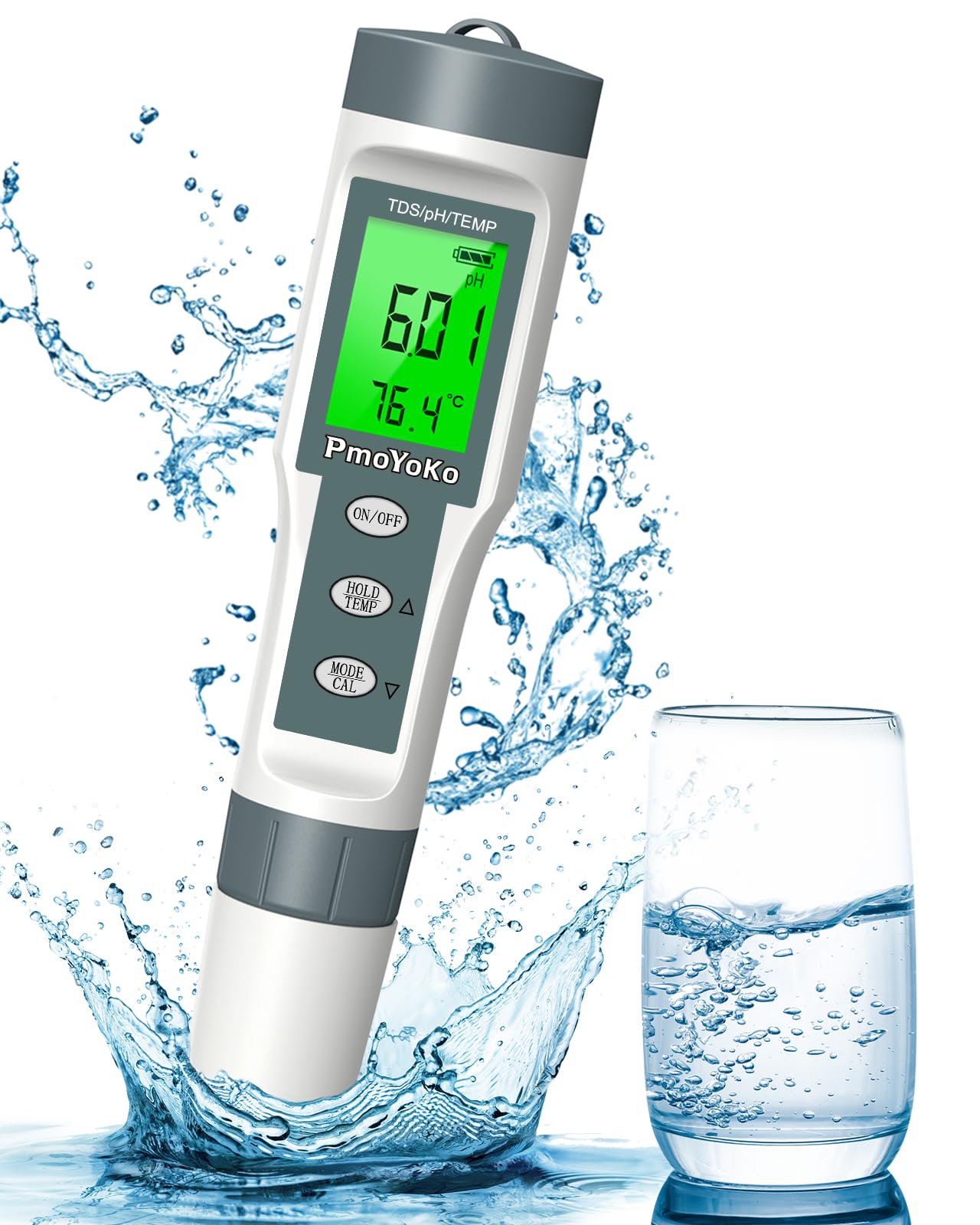 PmoYoKo Digital pH/TDS Meter with ATC pH Tester, 3 in 1 pH TDS Temp 0.01 Resolution High Accuracy pH Tester with LCD Backlit, TDS Meter 