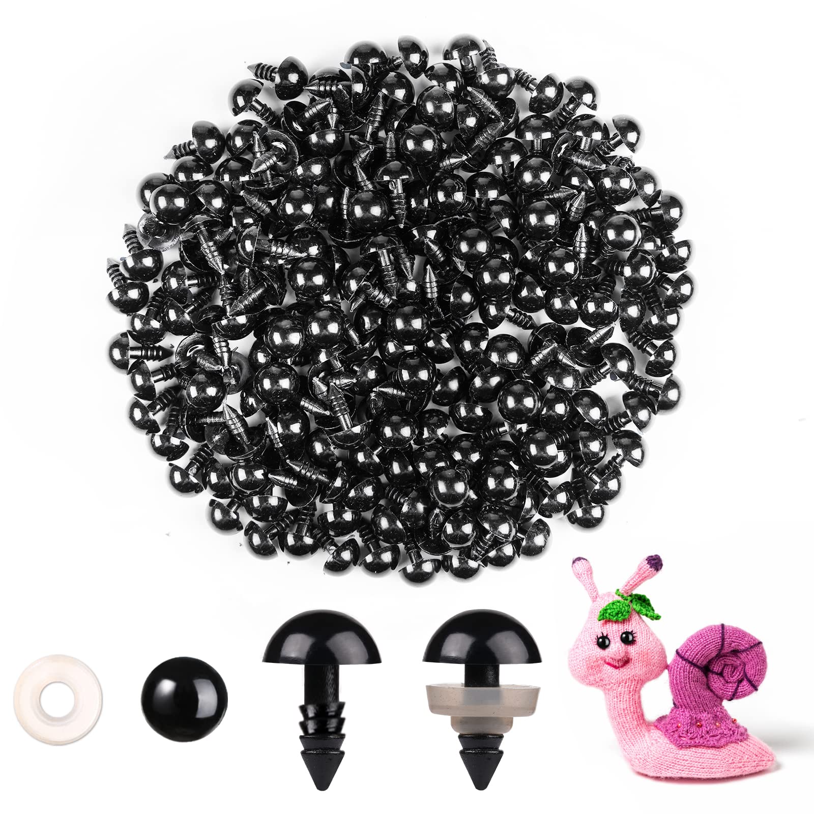 mucunnia MUCUNNIA 200pcs 10mm Safety Eyes for Amigurumi with Washers  Plastic Black Safety Eyes for Crochet Craft Safety Eyes for DIY Hall