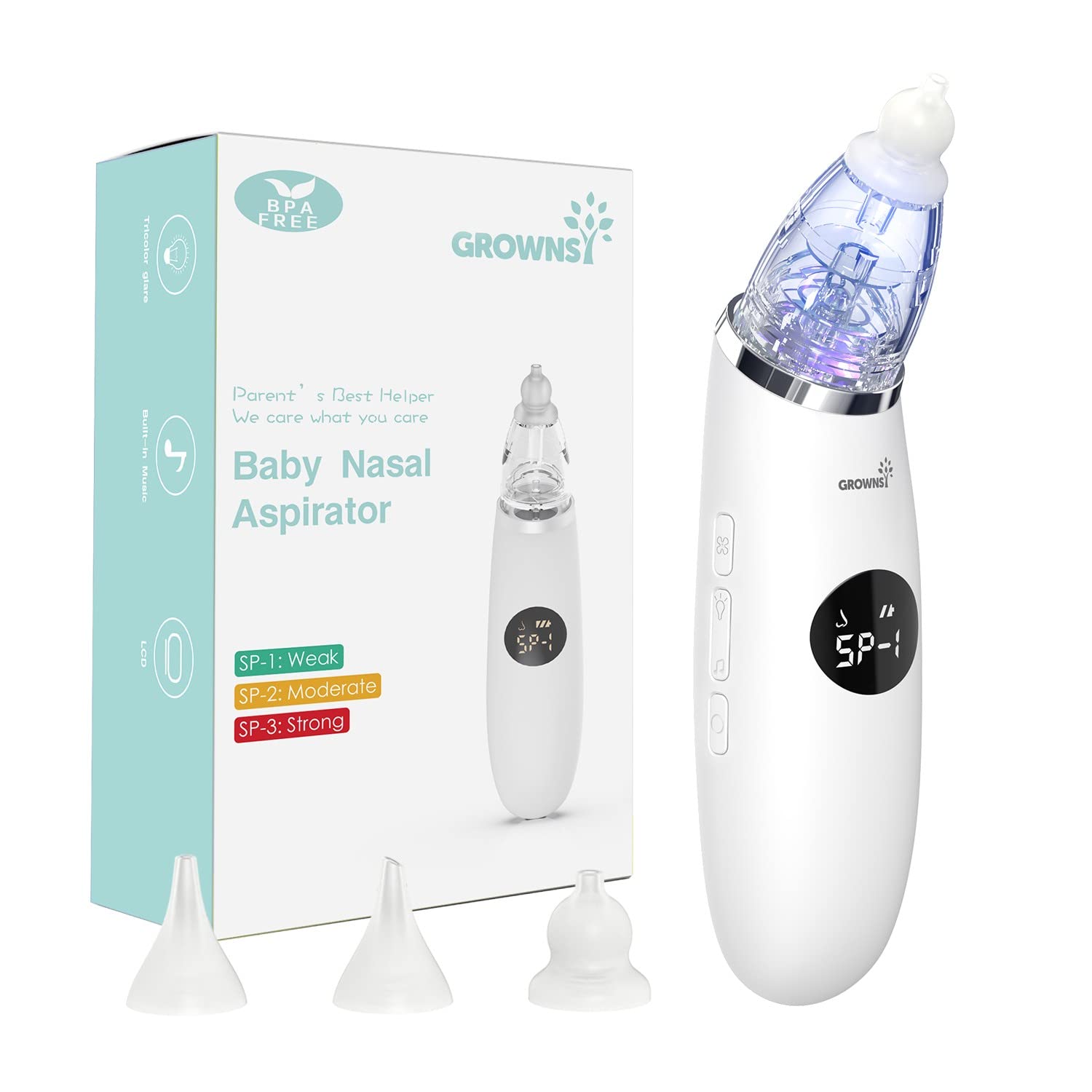 GROWNSY Nasal Aspirator for Baby | Baby Nose Sucker | Electric Nose Suction for Toddler, Automatic Booger Sucker with 3 Silicone