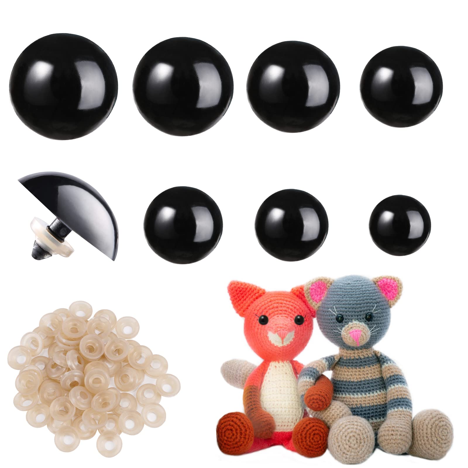 Vanblue 132pcs 14-30mm Large Safety Eyes for Amigurumi Black Safety Eyes  for Crochet Stuffed Animal Eyes Craft Doll Plastic Safe