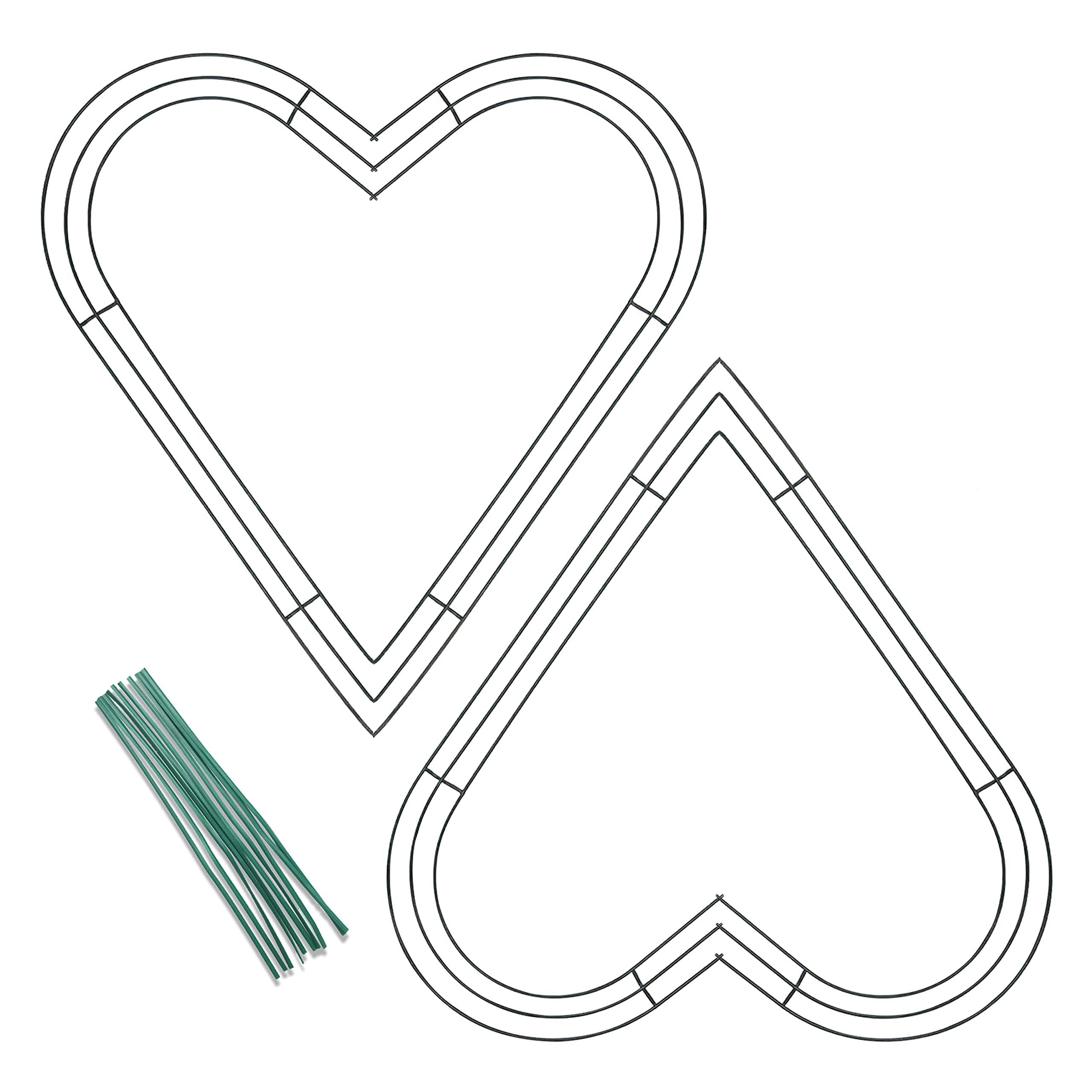 Upstout Pack of 2 Heart Shaped Wire Wreath Frame (12 Inch) - Dark Green  Metal Wreath Frame with 10 Twist Ties for DIY, Crafts 