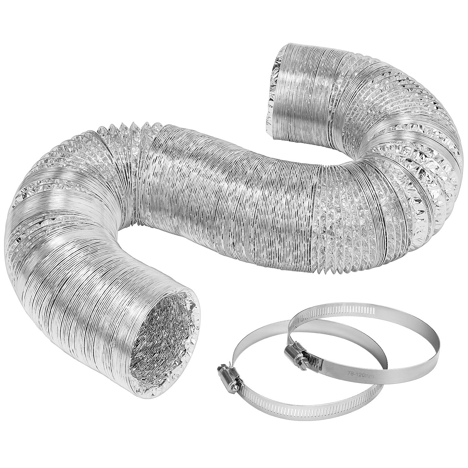VIVOSUN 4-Inch 25-Ft. Non-Insulated Flexible Aluminum Air Ducting Dryer Vent Hose for HVAC Ventilation w/Two 4-Inch Stainless St