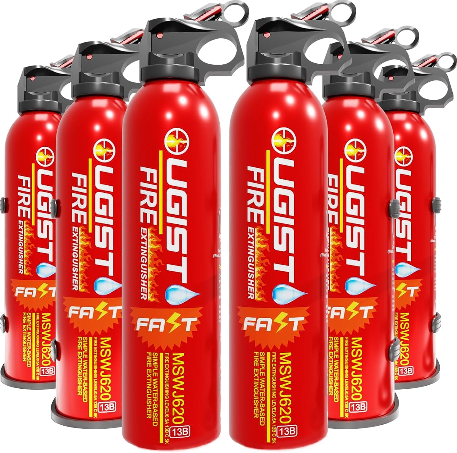 Ougist 6 Pcs Fire Extinguisher with Mount - 4 in-1 Fire Extinguishers for The Home/Car/Kitchen, A, B, C, K Category Portable Wat