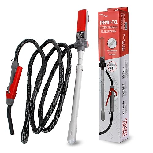 TERA PUMP [10 Ft Extended Length Discharge Hose] D Battery Powered Fuel Transfer Pump (2.4 Gallons Per Minute) Manual Locking Le