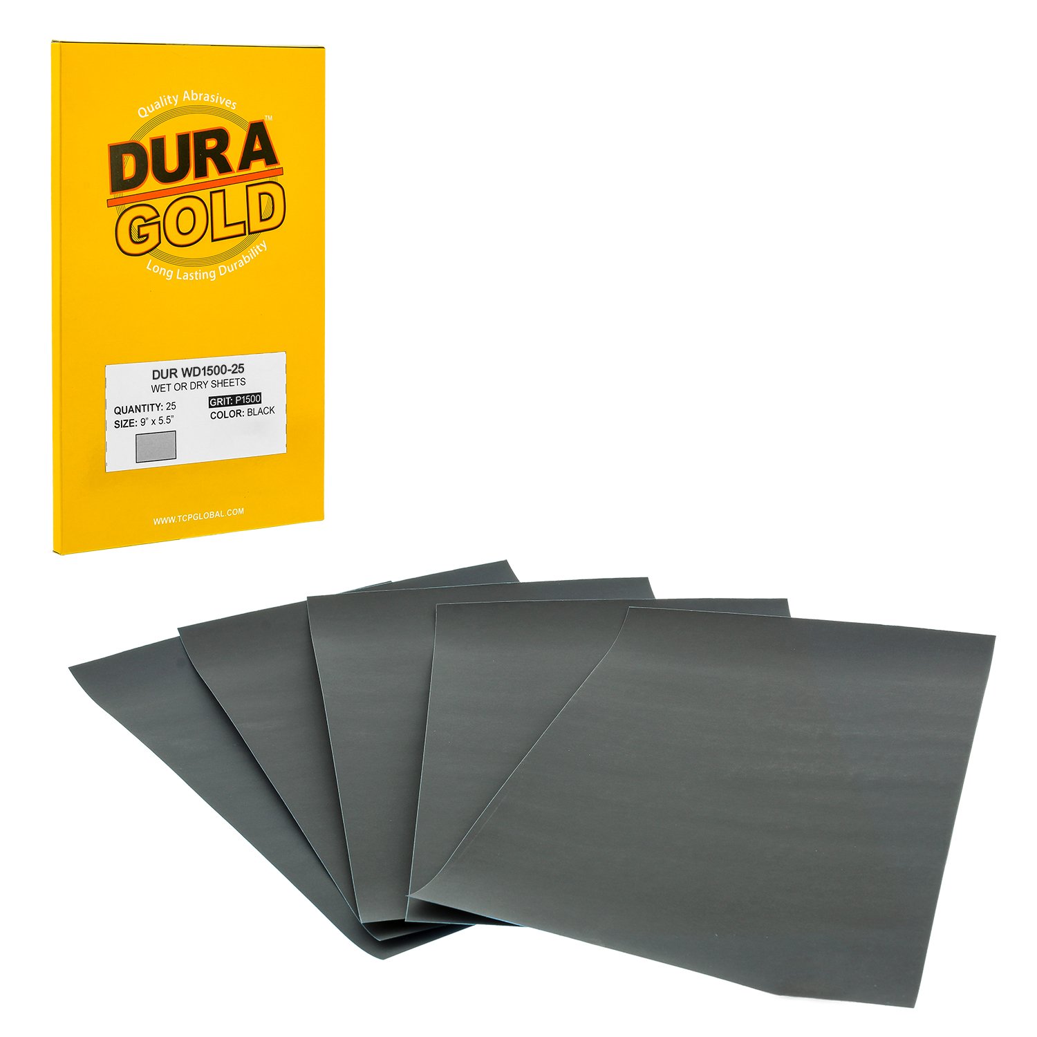 Dura-Gold Premium 1500 Grit Wet or Dry Sandpaper Sheets, 5-1/2" x 9", Box of 25 - Car Color Sanding, Detailing, Polishing Automo