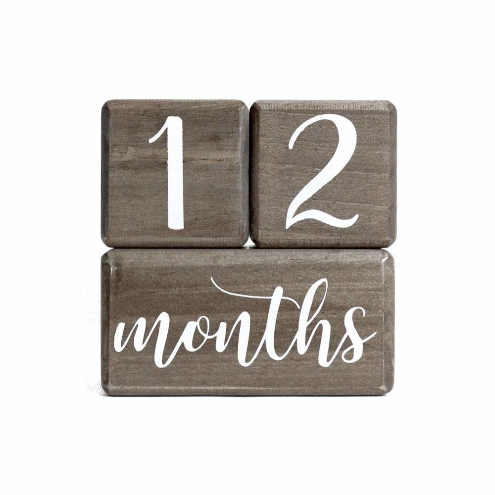 LovelySprouts Premium Solid Wood Baby Milestone Age Blocks + Gift Box | Gray Stained Natural Pine | Weeks Months Years Grade New