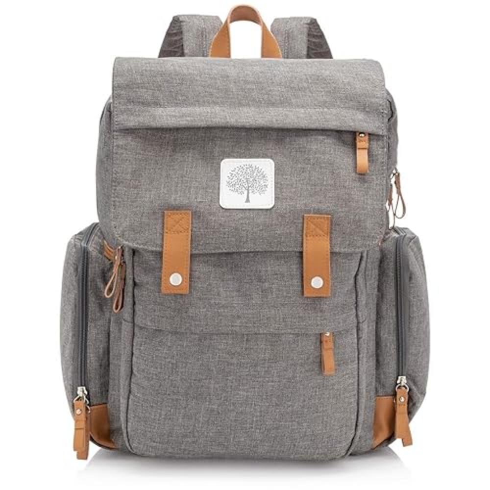 Parker Baby Co. Parker Baby Diaper Backpack - Large Diaper Bag with Insulated Pockets, Stroller Straps and Changing Pad -"Birch Bag" - Gray