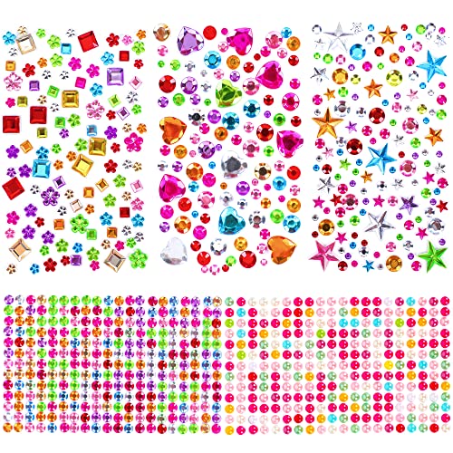 MYDBUYSOME 880pcs Gem Stickers Rhinestones for Crafts - Self Adhesive  Jewels Stickers, Acrylic Gems DIY Craft Decorative