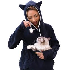 PurrFect Pouch KangaKitty Cat Pouch Hoodie | Cat Hoodie with Ears | Cat Sweatshirt or Small Dog Pouch Hoodie | Womens Long Sleeve Sweatshirt | 