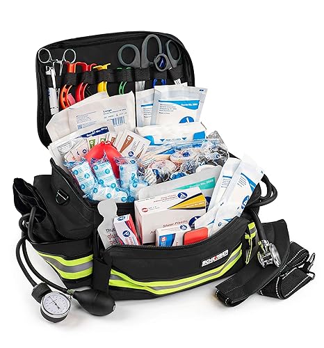 Scherber First Responder Fully-Stocked Professional Essentials EMT/EMS Trauma Kit | HSA/FSA Approved | Reflective Bag w/8 Zipper