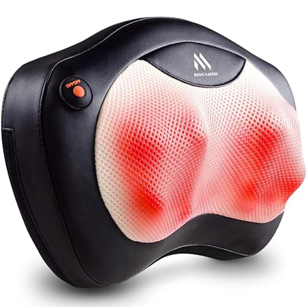 MagicMakers Shiatsu Neck and Back Massager - 8 Heated Rollers Kneading Massage Pillow for Shoulders, Lower Back, Calf, Legs, Foot - Relaxati