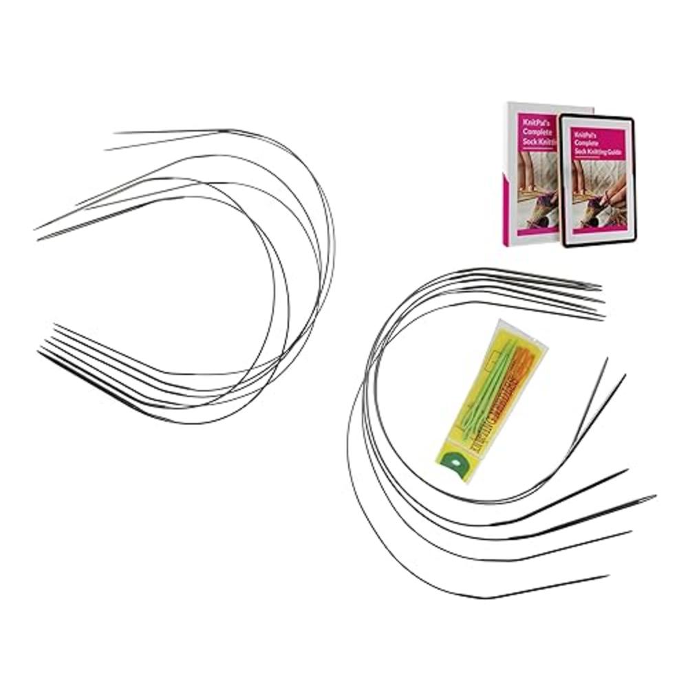 KnitPal Sock Circular Knitting Needle Set, Two Circular Method, 12 Pcs in 6 Sizes, (Free Patterns), Ideal for Beginners & Experi