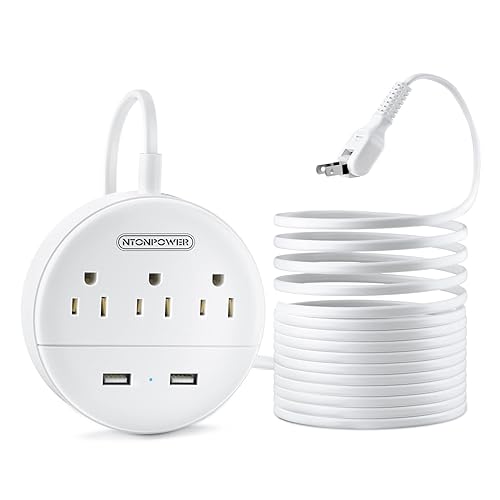 NTONPOWER Long Extension Cord 15FT, 1875W/15A 2 Prong to 3 Prong Outlet Adapter, 3 Outlets 2 USB Ports, Wall Mount 2 Prong Power