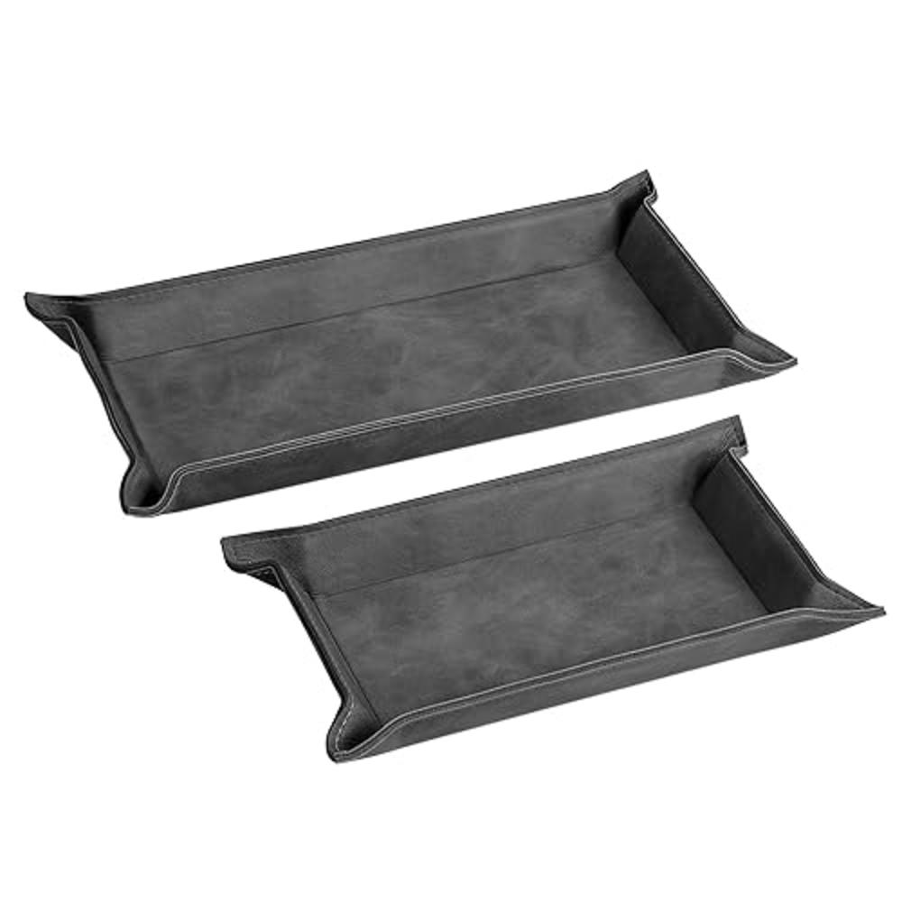 Navaris Faux Leather Tray Set - 2 Valet Organizer Trays for Bedside Table, Night Stand, Desk - Store Keys, Change, Wallet, Phone