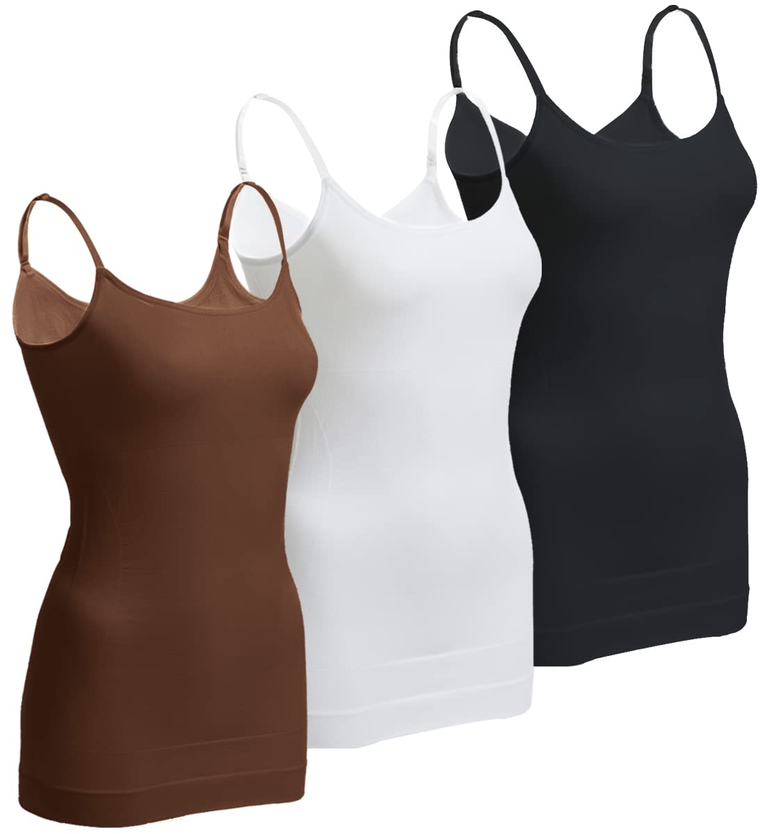 olchee OLCHEE Women's 3PACK Tummy Control Shapewear Tank Tops - Seamless  Wide Shoulder Strap Slimming Body Shaper, Black White Beige, S