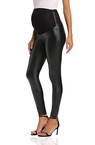 Foucome Maternity Faux Leather Leggings High Waisted Stretchy
