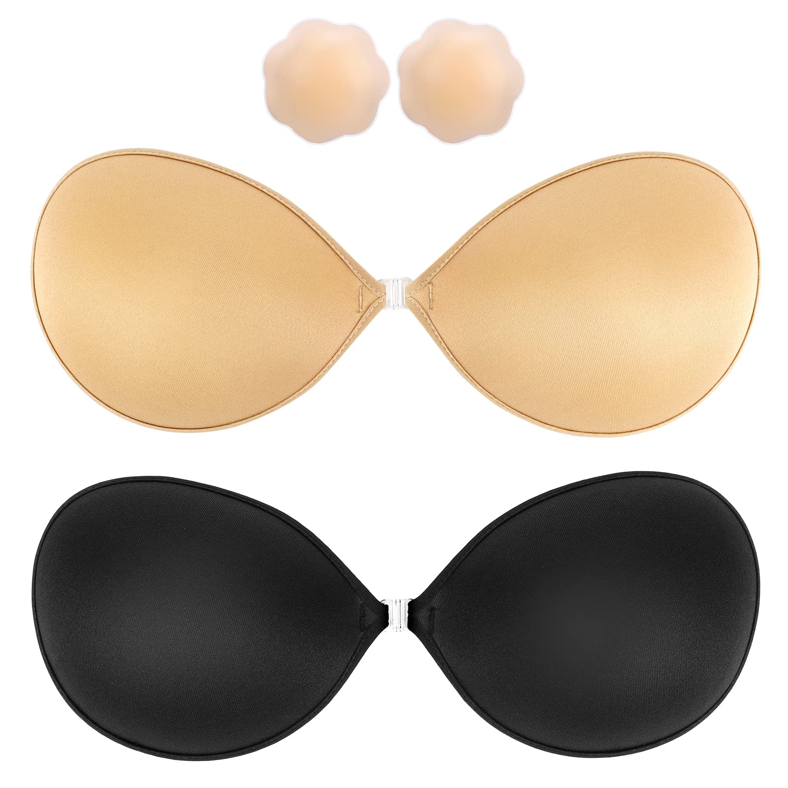 Ticoni Adhesive Bra Invisible Sticky Strapless Push up Reusable Silicone  Covering Bras for Backless Dress with Nipple Covers Bei