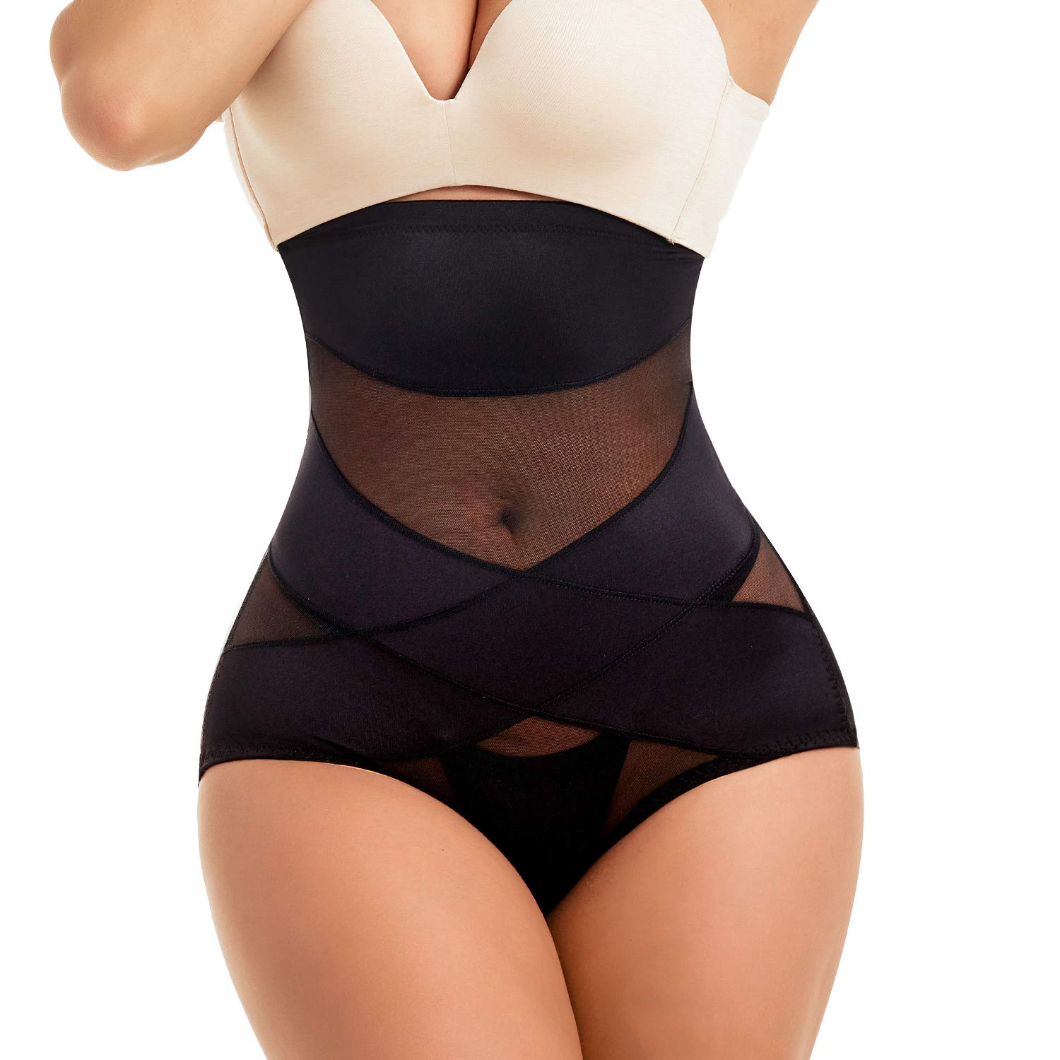 COHTB Women's Tummy Control Shapewear Panties Hi-Waist Body Shaper  Underwear Butt Lifter Slimming Briefs Black
