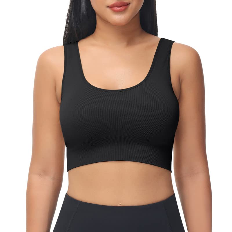 SIMIYA Womens Seamless Sports Bra Compression Bras Without Pading Tank Tops  for Women Ribbed Crop Top
