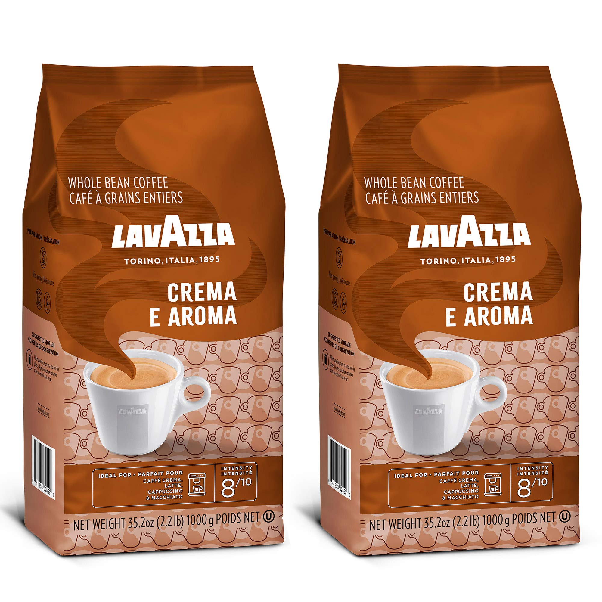 Lavazza Crema e Aroma Whole Bean Coffee Blend, Medium Roast, 2.2-Pound Bag (Pack of 2)