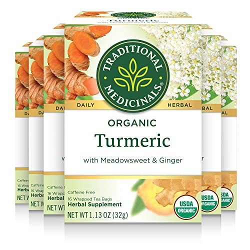 Traditional Medicinals Tea, Organic Turmeric w/ Meadowsweet & Ginger, Supports a Healthy Response to Inflammation, 96 Tea Bags (