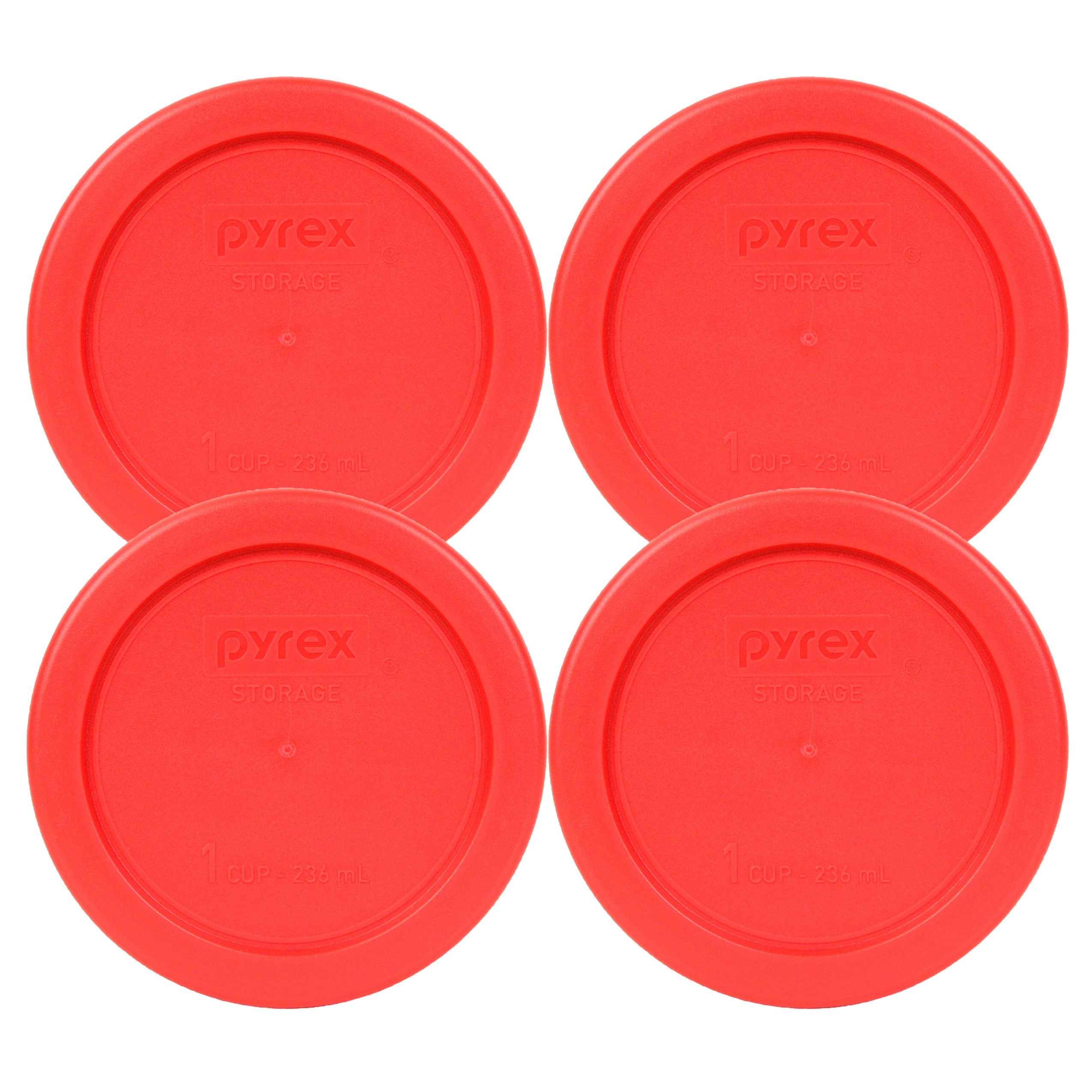 Pyrex 7202-Pc Red Round 1 cup Plastic Lid (4 Pack)