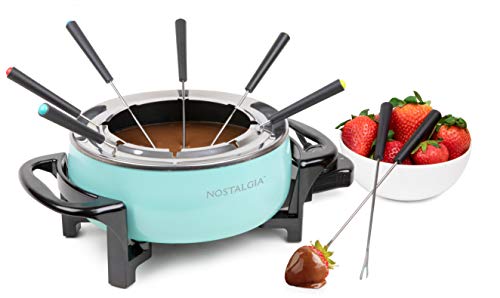 Nostalgia FPS6AQ 12-Cup Electric Fondue Pot with Adjustable Temperature Control, 8 Color-Coded Forks, Cool-Touch Handles, Perfec