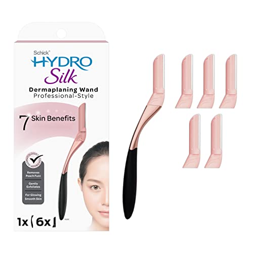 Schick Hydro Silk Dermaplaning Wand for Face with 6 Refill Blades | Dermaplane Peach Fuzz Remover, Eyebrow Razor, Face Razor, Fa