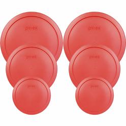 Pyrex Round Storage cover, Replacement Lids for glass Bowl, 2 (67) cup Red Lids, 2 (4) cup Red Lids, 2 (2) cup Red Lids, 6 Lids 