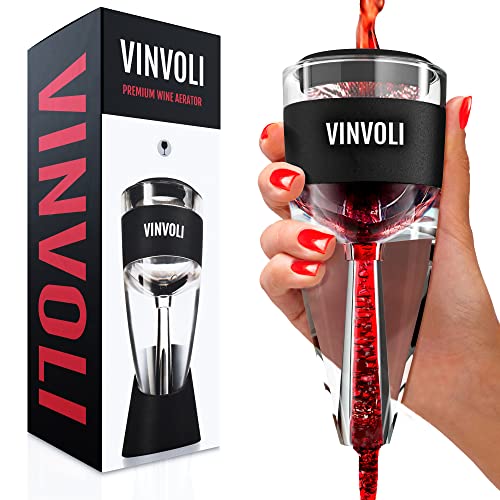 VINVOLI Wine Aerator - New 2022 Red Wine Aerator Decanter with Unique Three-Stage Aeration, Pourer, Wine Sediment Filter, No-Dri