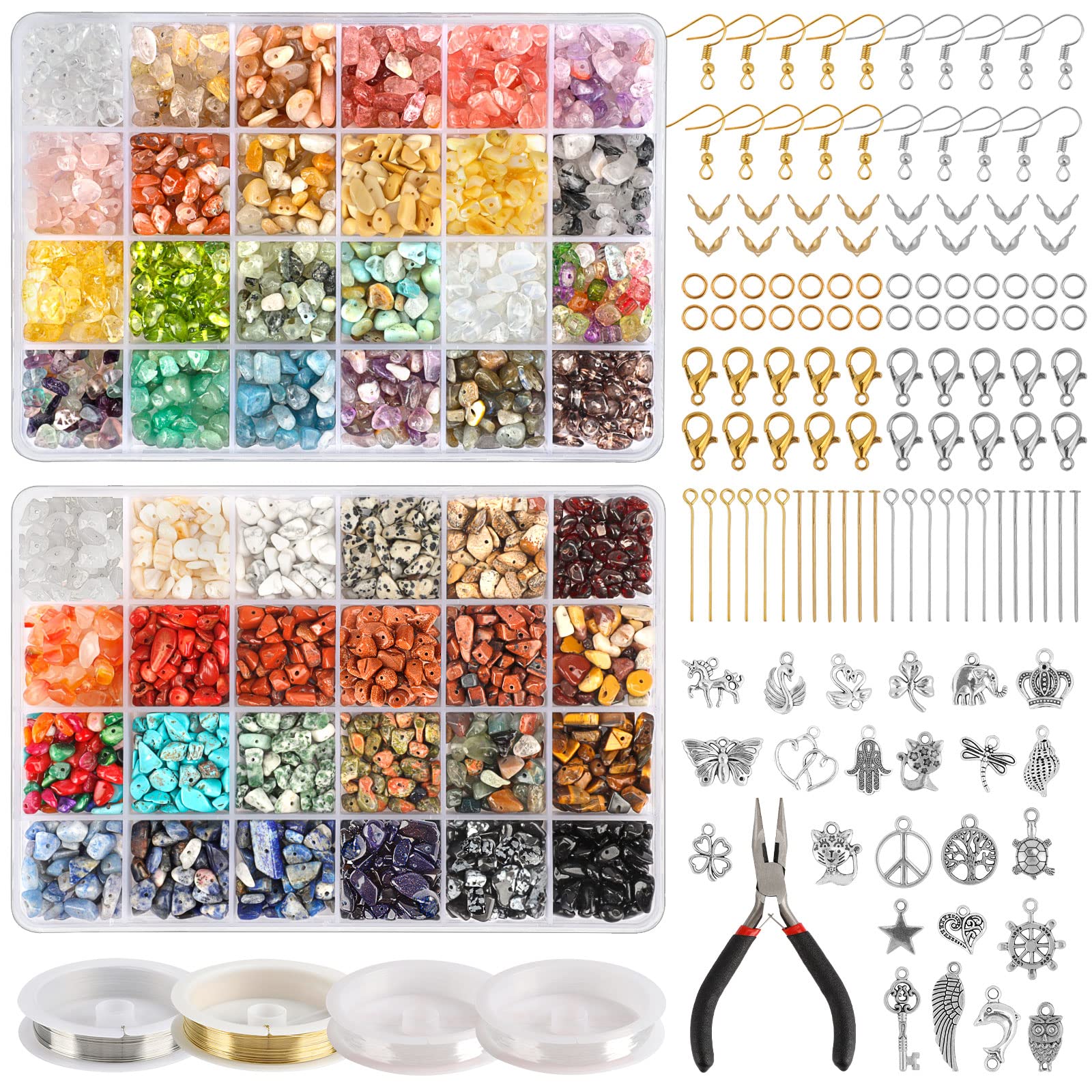 Quefe 2360pcs 48 Colors Crystals Beads for Ring Making Kit, Gemstone Chip  Irregular Natural Stone with Jewelry Making Supplies f