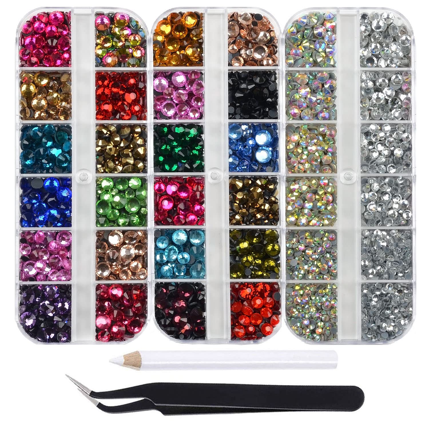 Massive Beads 6500pcs+ Flatback Glass Hotfix Iron On Rhinestones Crystal  for DIY Making with Tweezer & Picking Pen for Shoes, Cl