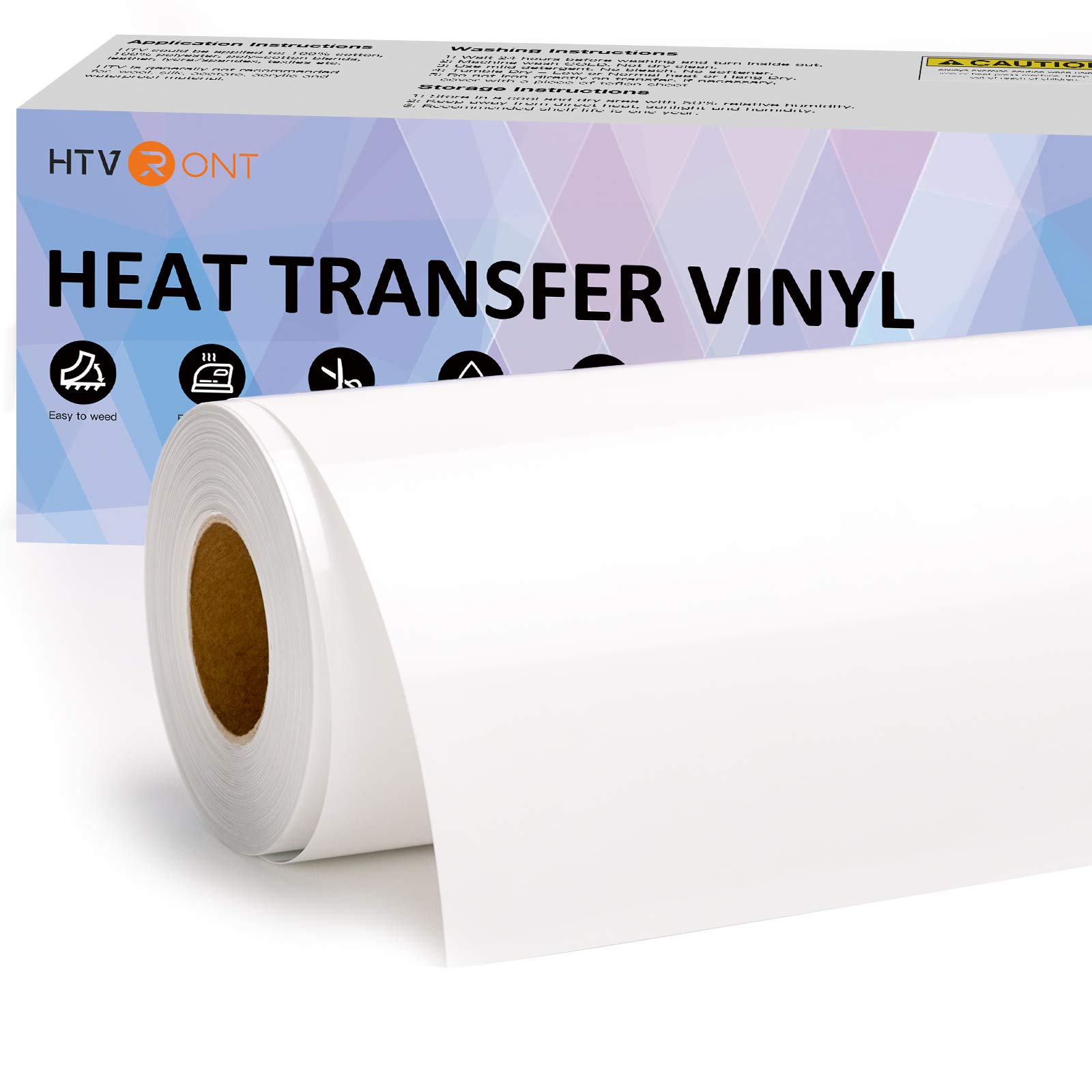 White Heat Transfer Vinyl HTV Roll 12 inch x 50ft - White Iron on Vinyl Roll for Cricut & Silhouette - Easy to Cut & Weed White HTV Vinyl Roll, Size