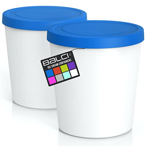 BALCI - Premium Ice Cream Containers (2 Pack - 1 Quart Each) Perfect Freezer Storage Tubs with Lids for Ice Cream, Sorbet and Ge