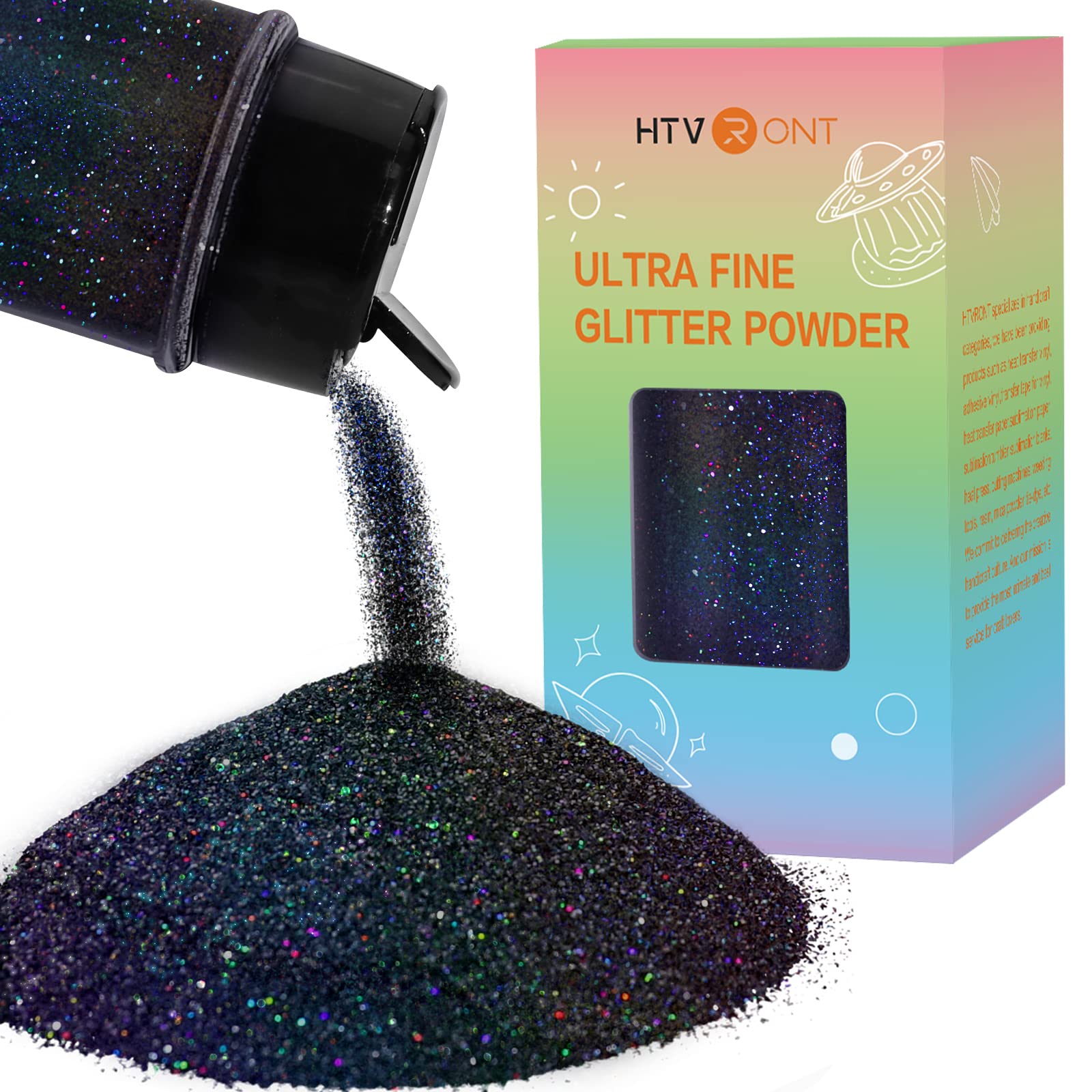 HTVRONT Holographic Fine Glitter Powder - 50g/1.76oz Black