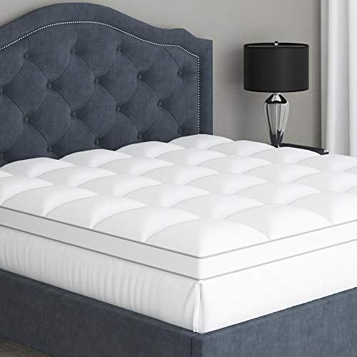 Sleep Mantra Cooling Mattress Topper Queen Pillow Top, Optimum Thick & Plush Quilted with Soft Cotton Fabric & Down-Like Fill for Back Pain, 