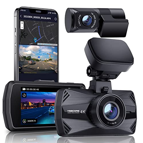 Yeecore 4K Dual Dash cam 5g WiFi gPS, Real 4K+HDR 1080P Dash cam Front and Rear, 3 LcD Super Night Vision, Parking Mode, Dash ca