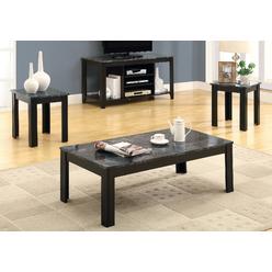 Monarch Specialties 7843P Table, 3pcs Set, coffee, End, Side, Accent, Living Room, Laminate, grey Marble Look, Black, Transition