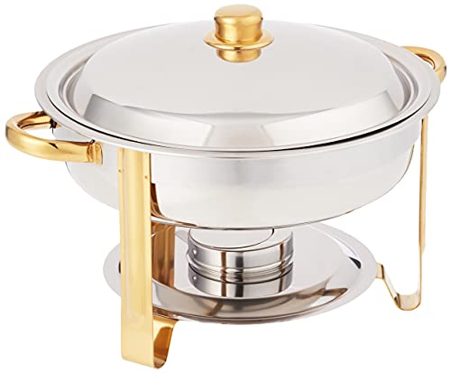 Winco Winware 4 Quart Round Stainless Steel Gold Accented Chafer