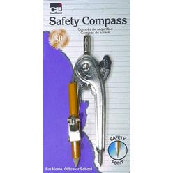 Charles Leonard Ball Bearing Compass with Golf Pencil, Metal with Safety Point, Up to 12 Inch Diameter, Silver (80365)