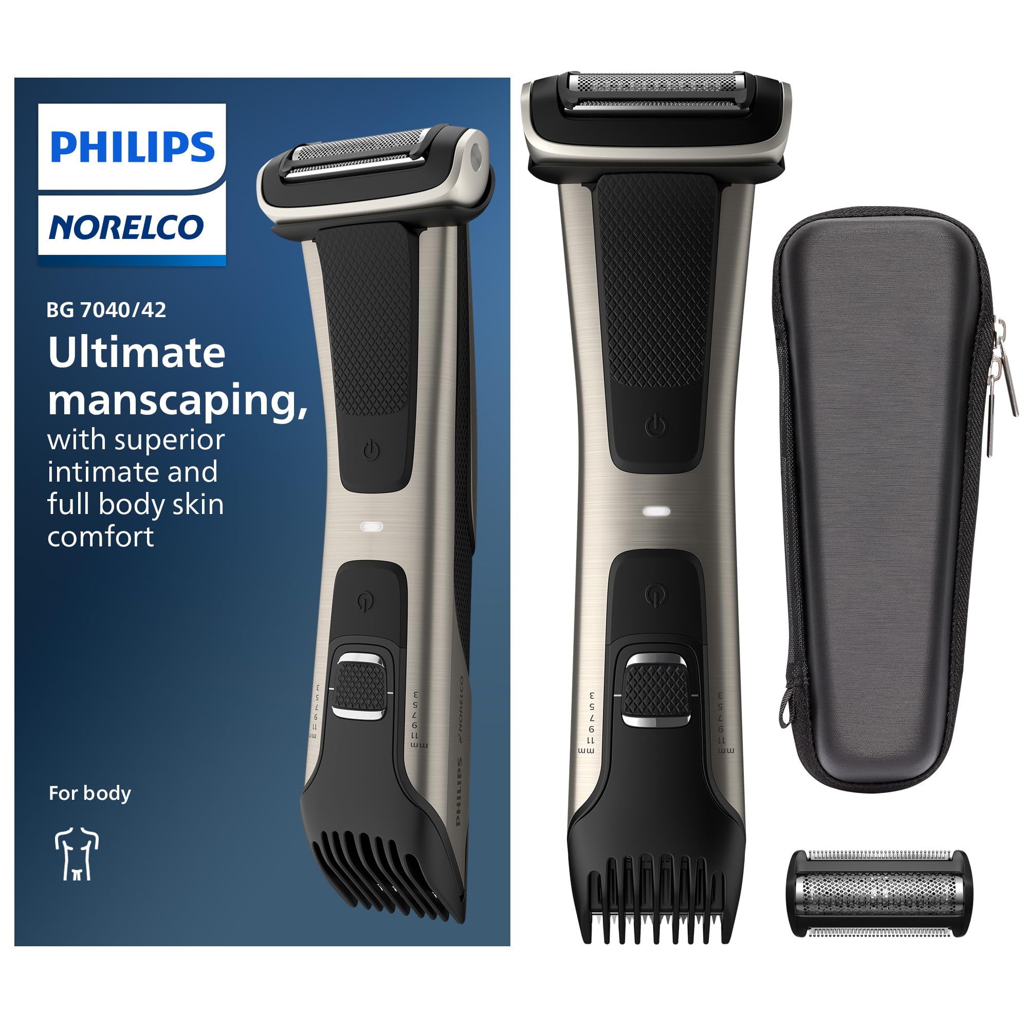 Philips Norelco Exclusive Bodygroom Series 7000 Showerproof Body & Manscaping Trimmer & Shaver with case and Replacement Head fo