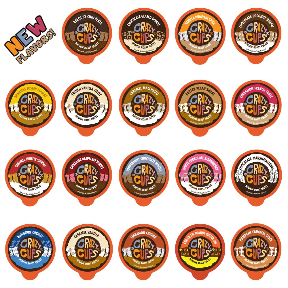 Crazy Cups Flavored Coffee in Single Serve Coffee Pods - Flavor Coffee Variety Pack for Keurig K Cups Machine from Crazy Cups, 20 Count