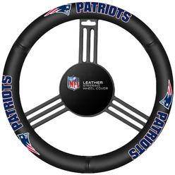 Fremont Die NFL New England Patriots Leather Steering Wheel Cover, Fits Most Steering Wheels, Black/Team Colors