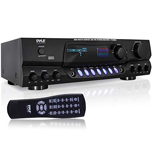 Pyle 200W Home Audio Power Amplifier - Stereo Receiver w/ AM FM Tuner, 2 Microphone Input w/ Echo for Karaoke, Great Addition to