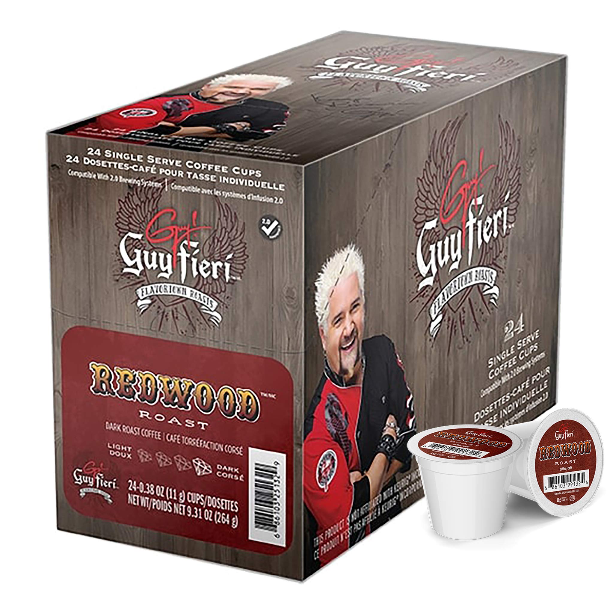 Guy Fieri Flavortown Roasts Coffee Pods, Redwood Roast, Bold Dark Roast Single Serve Coffee for Keurig K Cups Brewer Machines, 2