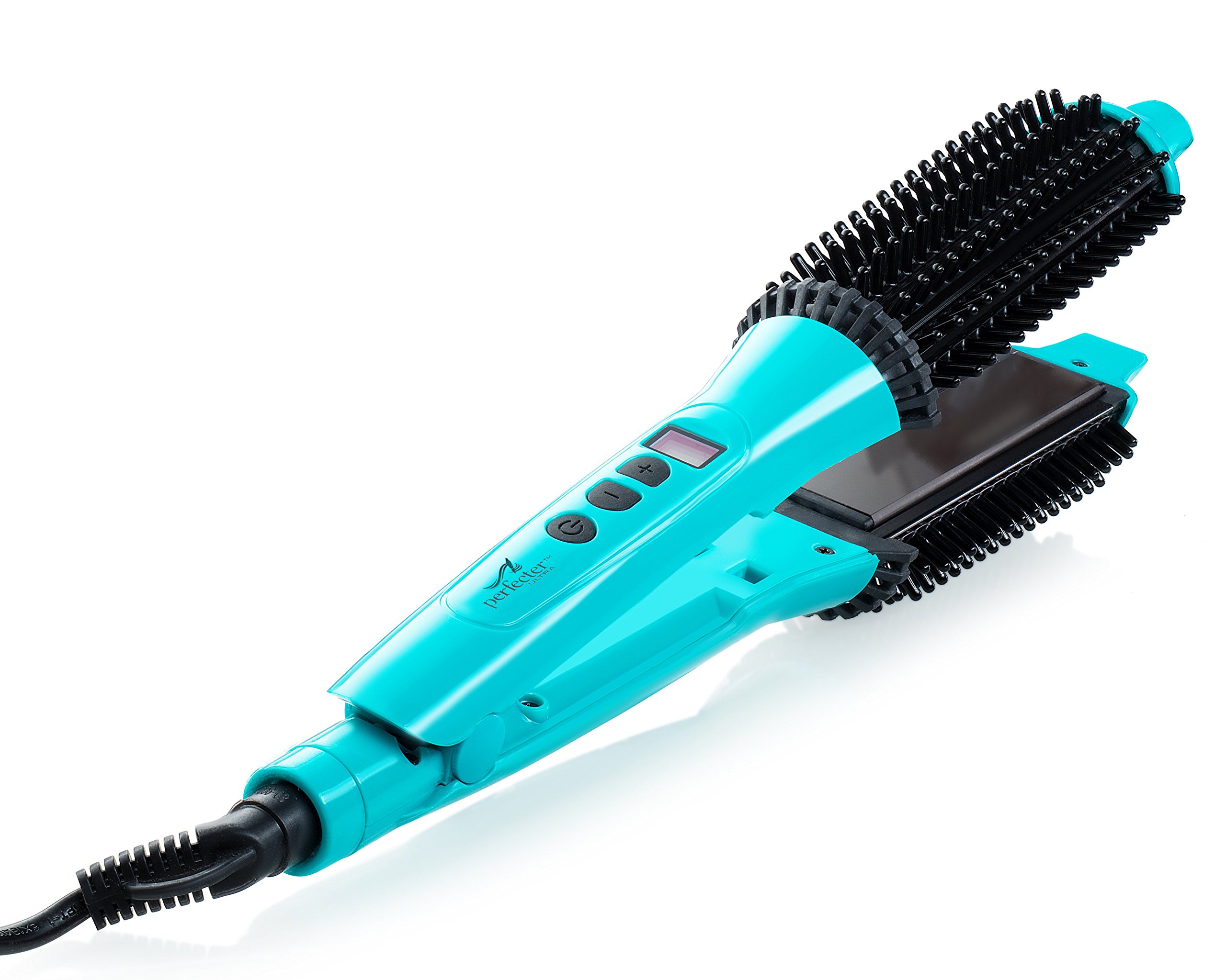 Perfecter Flat Iron Hair Straightener & Hot Round Brush - 2-in-1 Hair Straightening Brush with Digital Temperature Controls - Io