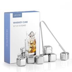 Lecone Whiskey Ice Cubes Reusable Ice Cubes for Drinks, 8PCS Whiskey Stones Set Stainless Steel Ice Cube with Ice Tongs For Whis