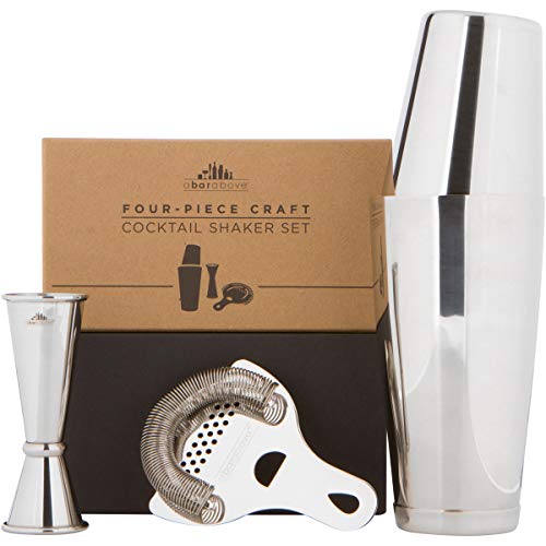 A Bar Above Boston Shaker Set: Professional Two-Piece Stainless Steel Cocktail Shaker Set with Hawthorne Strainer and Japanese Jigger