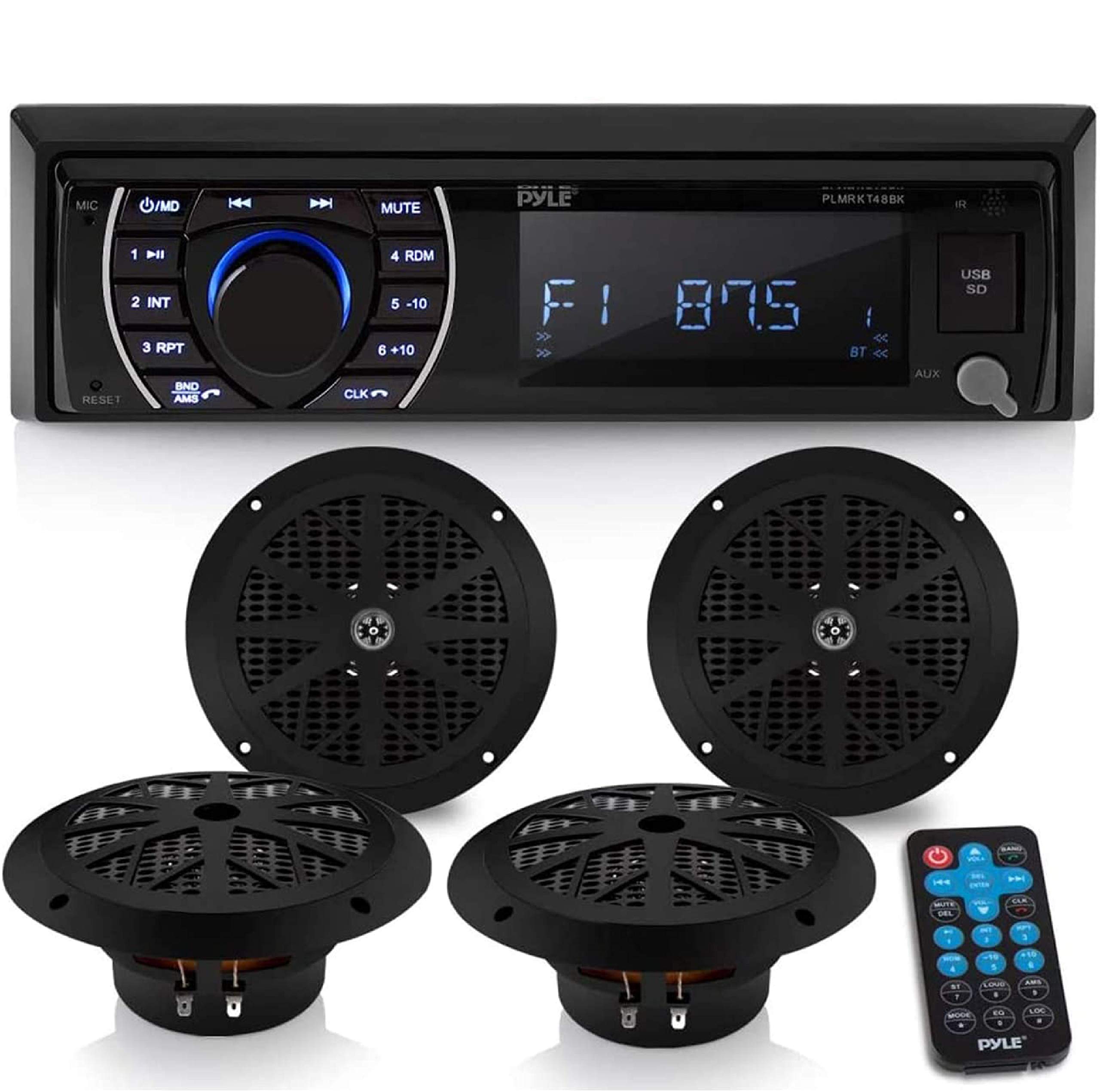 PLMRKT48BK Pyle Marine Head Unit Receiver Speaker Kit In-Dash
